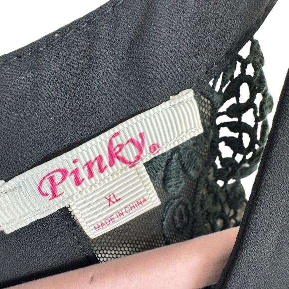 Pinky Black Chiffon Sleeveless Racerback Lace Lightweight Lined Y2K Blouse Sz XL - Picture 5 of 7